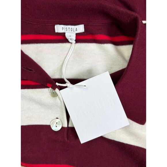 NWT Pistola Drea Polo Ruby Sangria Stripe Cotton Sweater Top Shirt Red Small - Picture 5 of 7